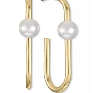 Alfani Gold-Tone & Imitation Pearl Open Oval Hoop Earrings